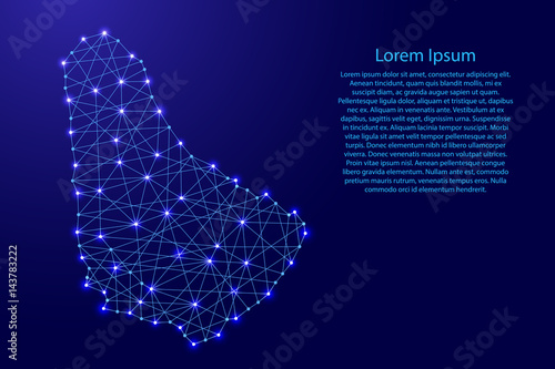 Map of Barbados from polygonal blue lines and glowing stars vector illustration