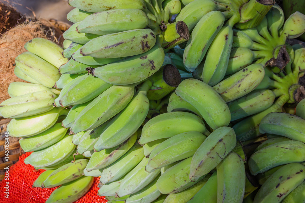 Raw bananas in the market