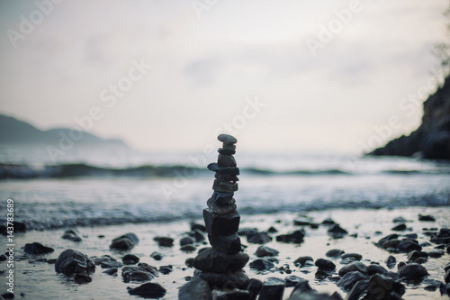 cairn, or stack of stone pile in beach