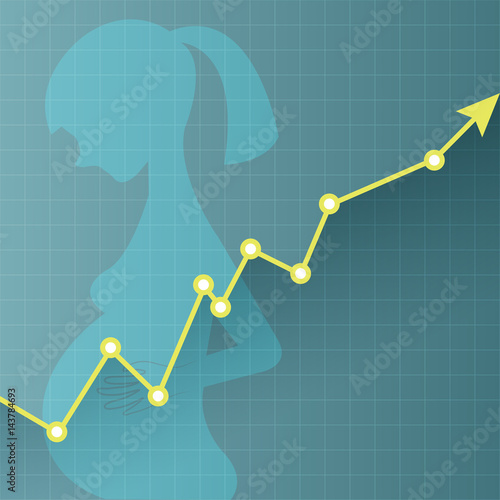 Abstract Pregnant age chart with up trend line graph, bar chart and stock numbers on white color background (vector)