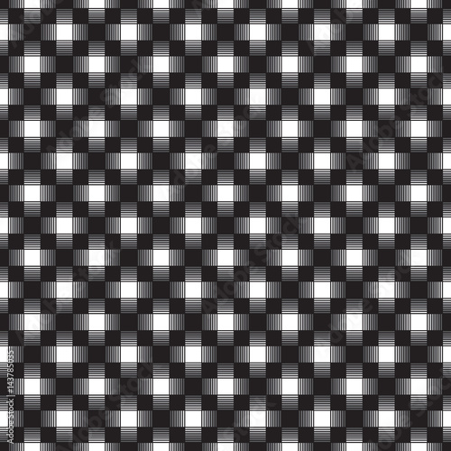 Seamless geometric interwoven black and white check pattern
