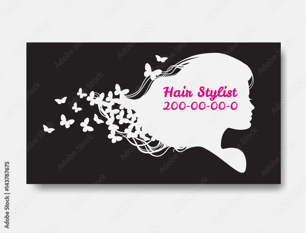 Obraz premium White silhouette of woman with long hair and butterflies. Templa