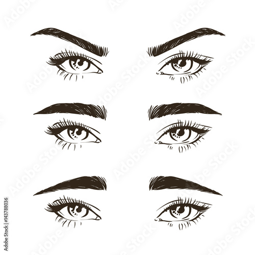 3 basic eyebrow shape types vector illustration. Fashion female brow