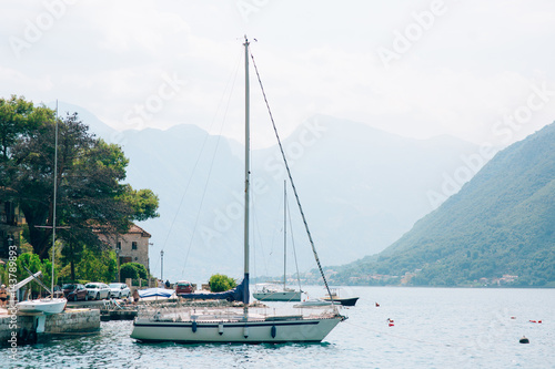 Sailboat in the ancient town of Perast in Bay of Kotor  Montenegro