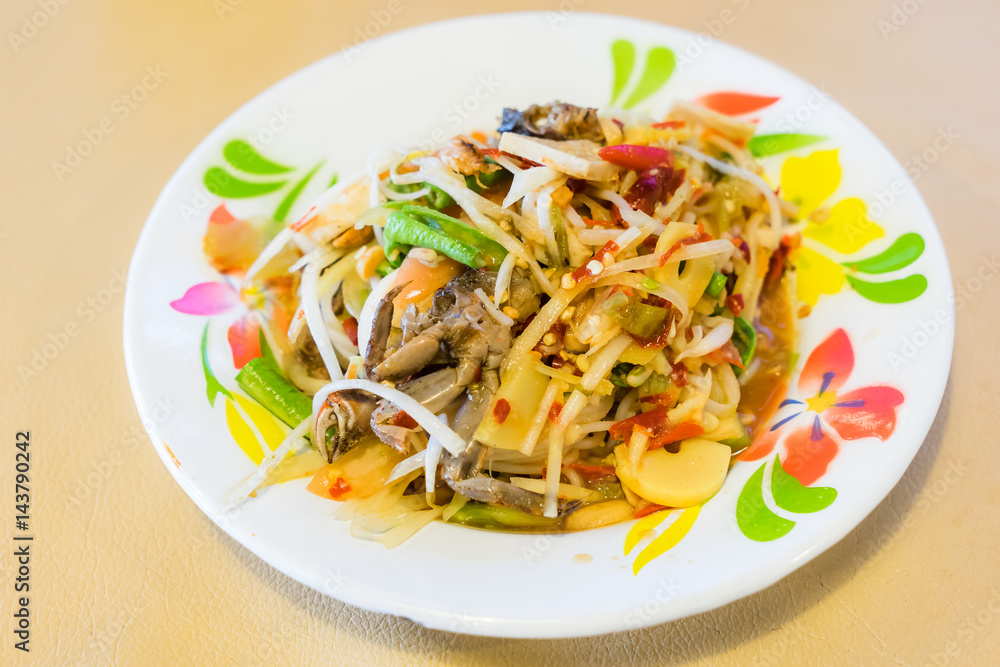 Green Papaya Salad (Som tum) table Thai cuisine spicy delicious