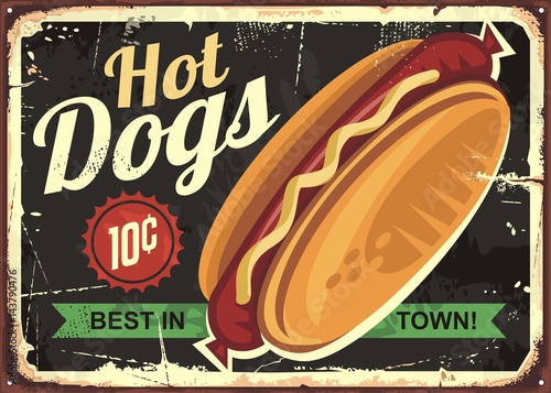 Plakat Hot-dogi retro cyny znak projekt koncepcji