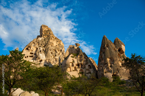 Uchisar Castle cave houses in Cappadocia, central Turkey