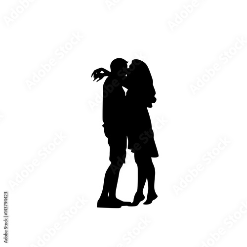 Silhouette Romantic Couple Lovers Embrace Man And Woman Kiss Flat Vector Illustration