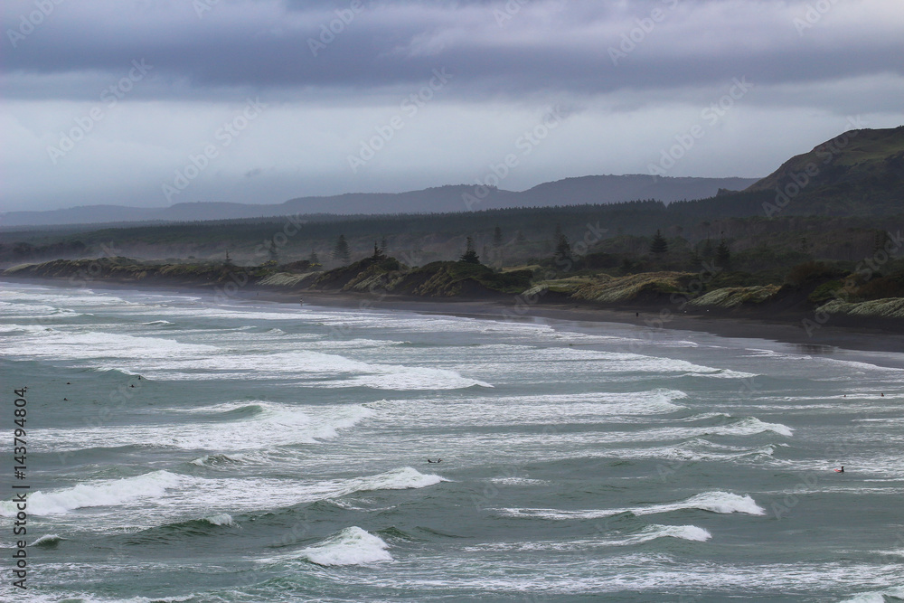 Huge waves on Muriwai Beach, New Zealand