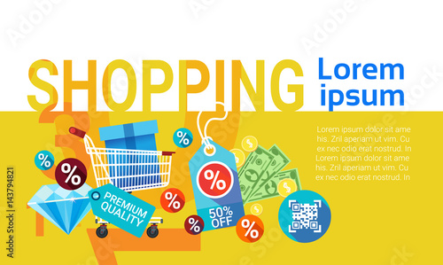 Shopping Buy Commerce Sale Discount Banner Flat Vector Illustration