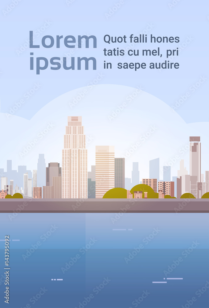 Fototapeta premium City Skyscraper View Cityscape Background Skyline with Copy Space Vector Illustration