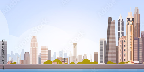 City Skyscraper View Cityscape Background Skyline with Copy Space Vector Illustration