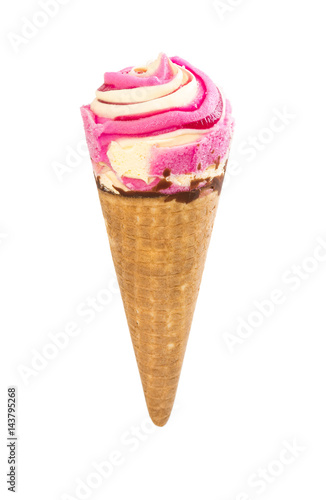 Fruit ice cream in waffle cone