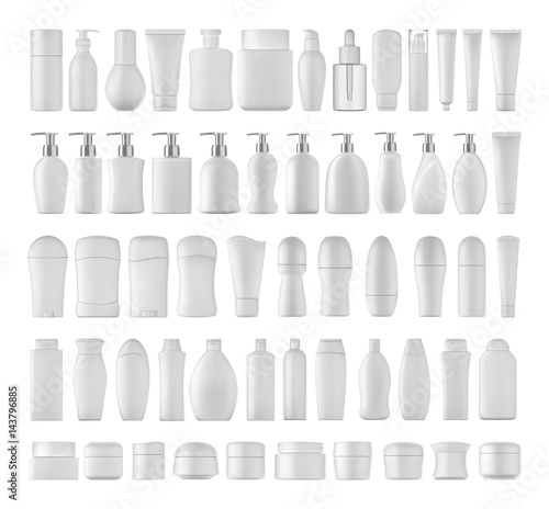 Beauty products set for body on white background. 3D illustration.