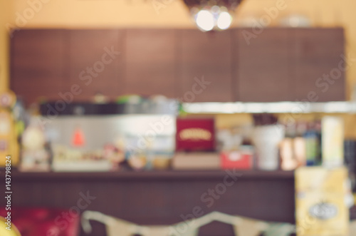 Blurry photo of coffee shop counter without people © photobyphotoboy