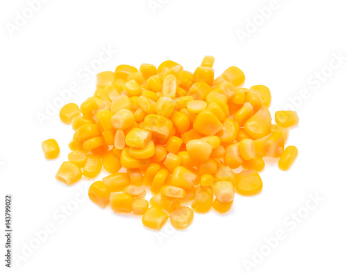 Canned sweet corn isolate on white background, top view