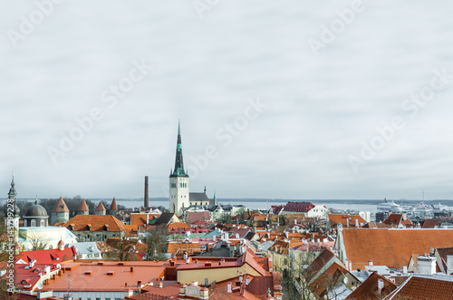 Aerial View of Tallinn Old Town in a beautiful spring day, Estonia