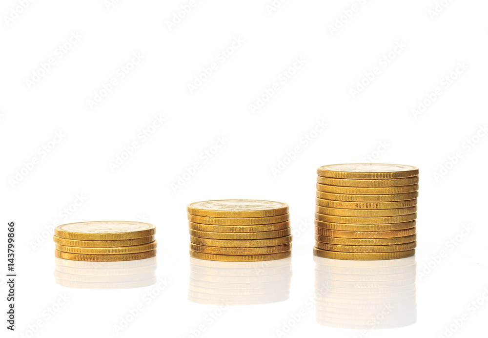 Coin stacks on a white background