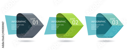 Infographic arrows with 3 step up options and glass elements. Vector template in flat design style