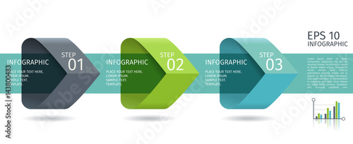 Infographic arrows with 3 step up options and glass elements. Vector template in flat design style