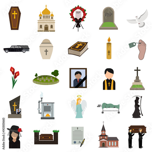 funeral flat icon set