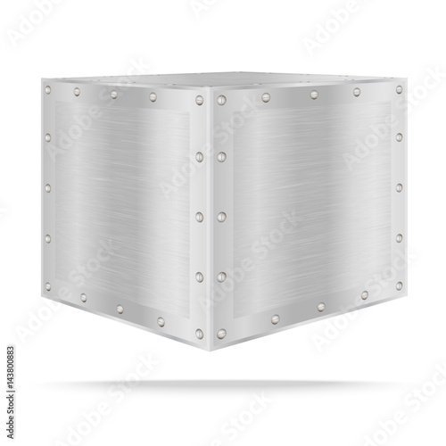 Silver metal box on white