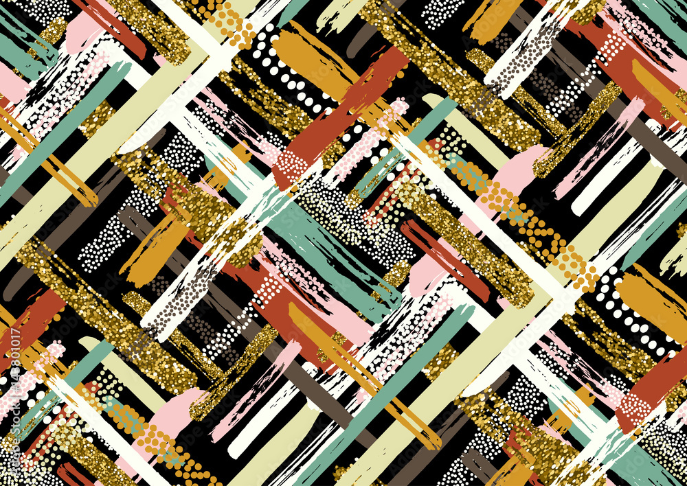 Obraz premium Vector seamless pattern with hand drawn gold glitter textured brush strokes