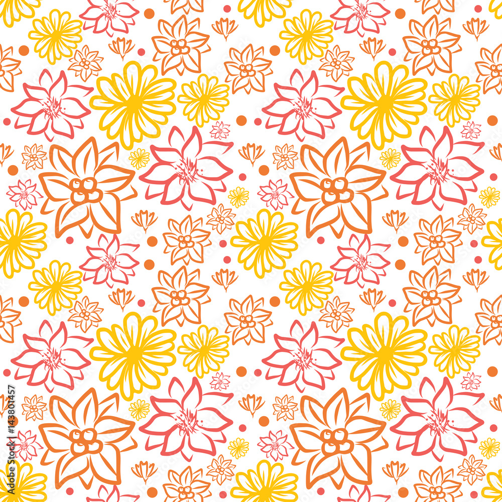 vector of colorful doodle flower pattern seamless on white background