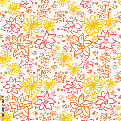 vector of colorful doodle flower pattern seamless on white background