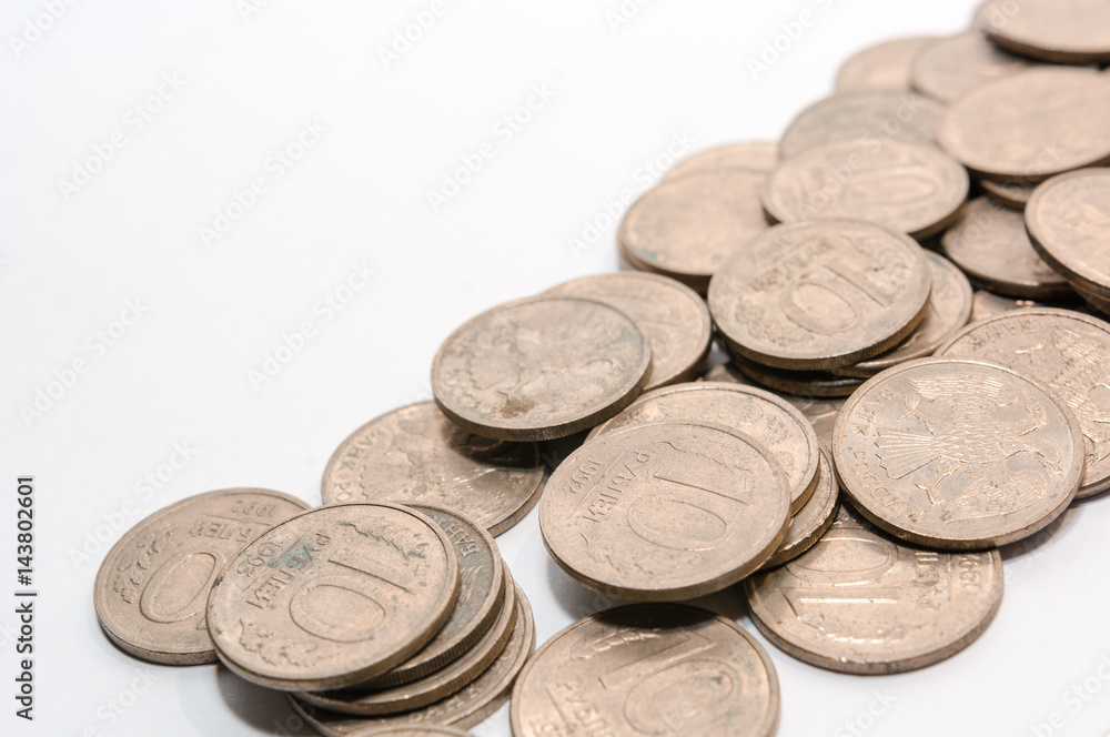 Russian ancient coins. Coins of the USSR. Coins on a white background. Russian ancient coins. Coins of the USSR. Coins on a white background.