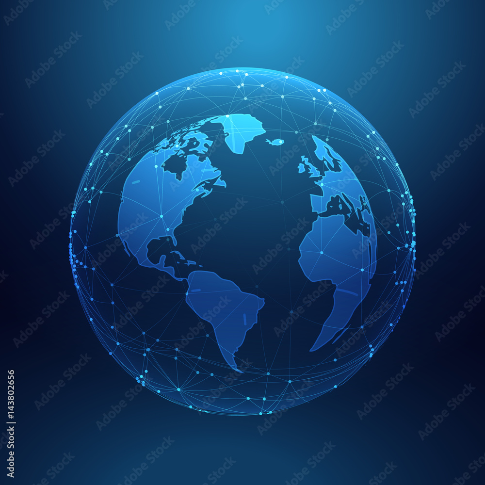 digital technology planet earth inside network lines array digital technology planet earth inside network lines array