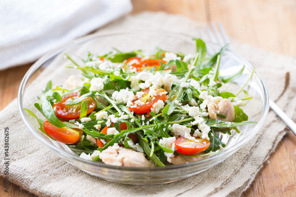 arugula salad with boiled chicken and goat cheese arugula salad with boiled chicken and goat cheese