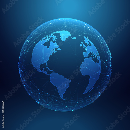 digital technology planet earth inside network lines array
