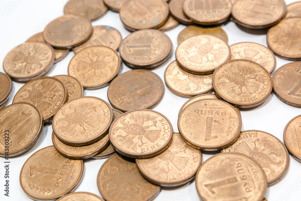 Russian ancient coins. Coins of the USSR. Coins on a white background. Russian ancient coins. Coins of the USSR. Coins on a white background.