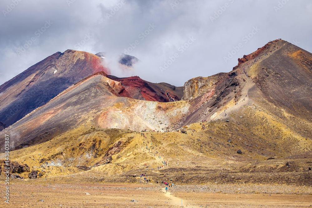 Volcanic landscape and volcano crater, Tongariro national park