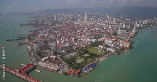 High Aerial Drone Shot Over George Town, Penang, Malaysia
