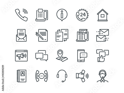 Contact us. Set of outline vector icons. Includes such as Operator, Support, Social and other. Editable Stroke. 48x48 Pixel Perfect.