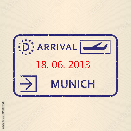 Munich passport stamp. Travel by plane visa or immigration stamp. Vector illustration.
