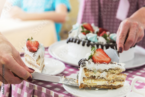 Tasty strawberry cream cake