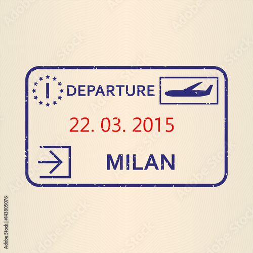 Milan passport stamp. Travel by plane visa or immigration stamp. Vector illustration.