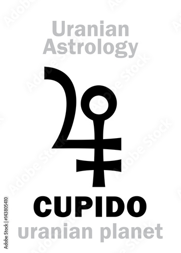 Astrology Alphabet: CUPIDO, Uranian planet (trans-neptunian point). Hieroglyphics character sign (single symbol).