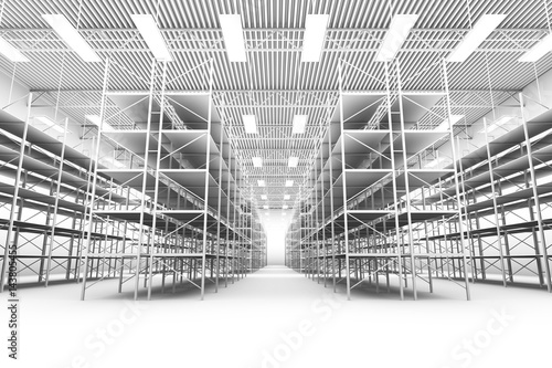 design element. 3D illustration. rendering. black and white empty warehouse