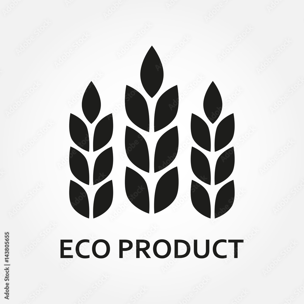 Wheat ears icon. Eco product label or emblem with wheat grains. Vector illustration.