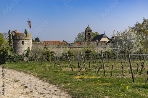 A village with a completely preserved wall from the Middle Ages which still leads around the entire village. photo