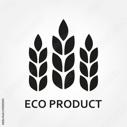 Wheat ears icon. Eco product label or emblem with wheat grains. Vector illustration.