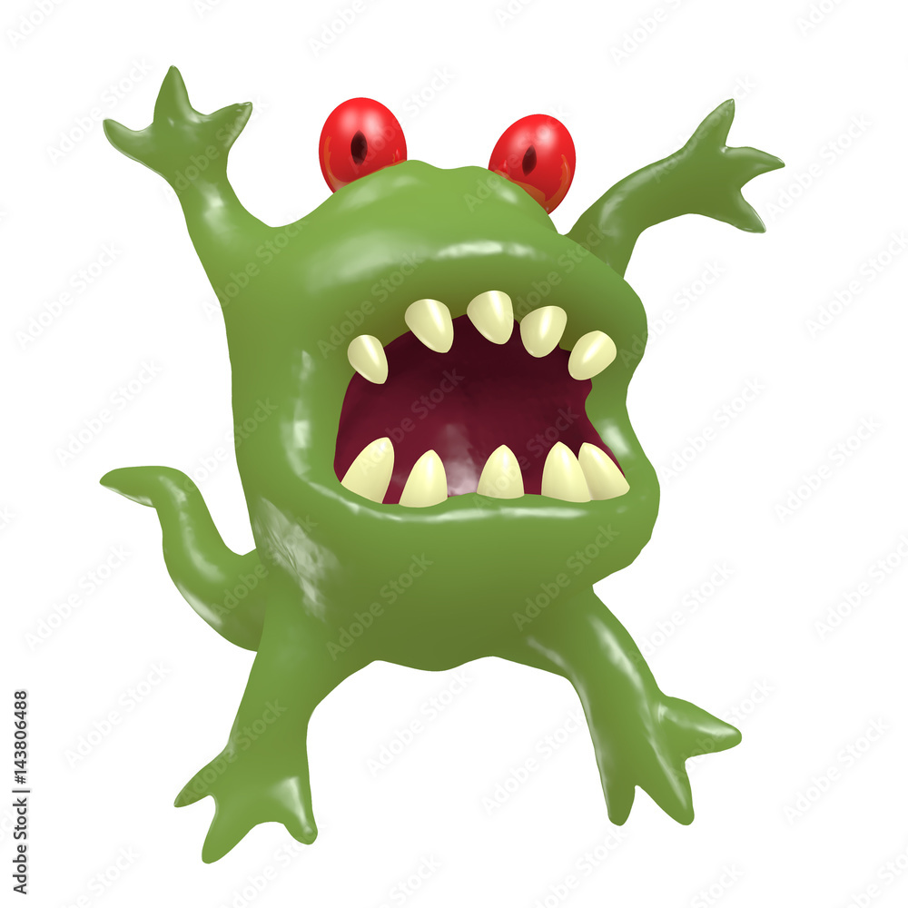 Fototapeta premium Cartoon monster big head. 3D illustration.