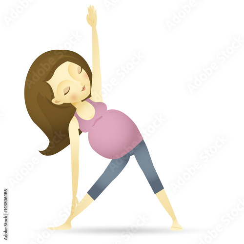 Vector illustration of a pregnant woman sitting doing yoga triangle pose