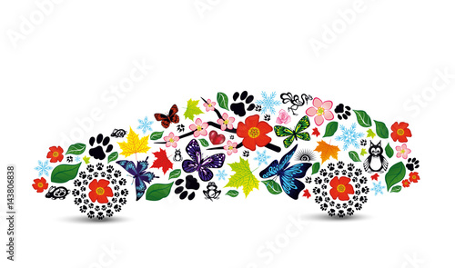 Car silhouette from different natural elements.