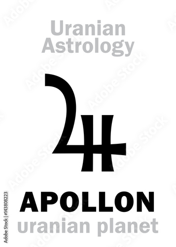 Astrology Alphabet: APOLLON, Uranian planet (trans-neptunian point). Hieroglyphics character sign (single symbol).