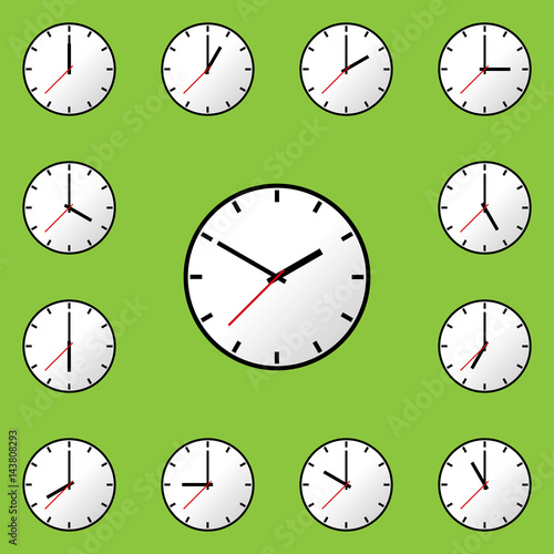 Set clock icon, Vector illustration, flat design. Easy to use and edit. EPS10. Green background.